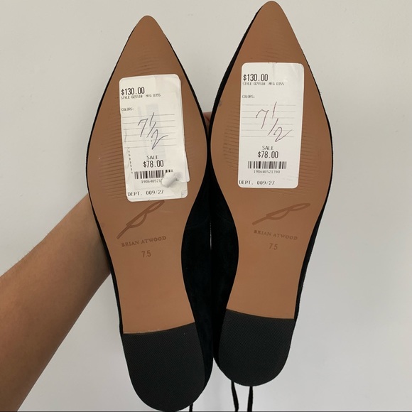B Brian Atwood Skylar Lace Up Black Suede Flats - Picture 14 of 16